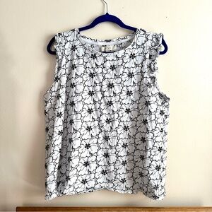 Loft‎ • Floral Cotton Eyelet Ruffle Tank Top
